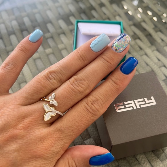 $1,625 EFFY New Butterfly Diamond ring mother pearl sz US 7 yellow gold - Picture 4 of 10